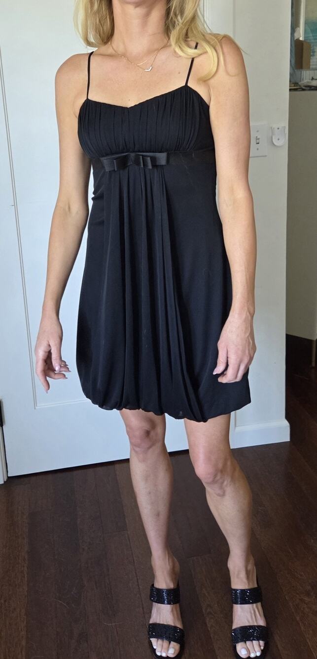YNES Vtg Dress Black Size M Bubble Hem Milkmaid Empire Bow Fancy Y2K USA Made